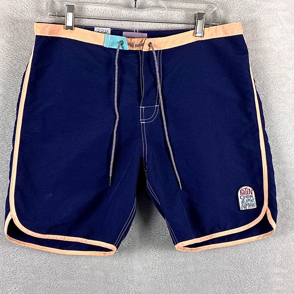 VTG Kanvas by Katin Board Shorts Mens 33 Navy Peach Nylon Beach Hand Crafted USA